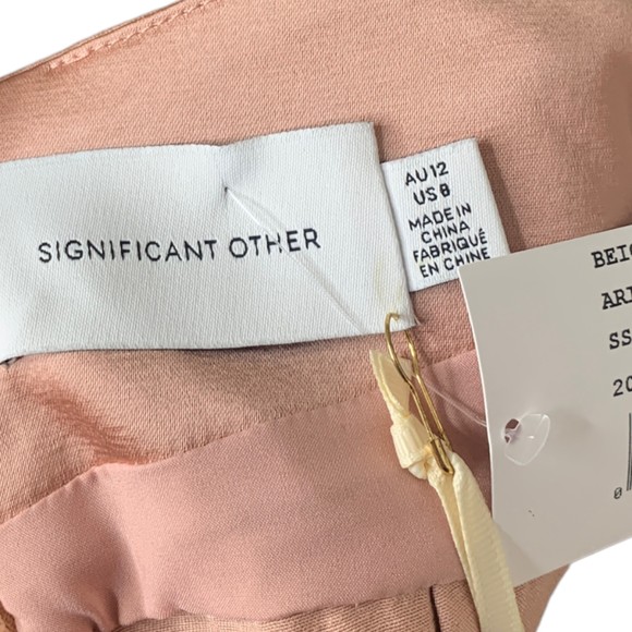 NWT Significant Other Aria Gathered Satin Maxi Dress in Nougat Size 8 Slit Hem - Picture 7 of 12